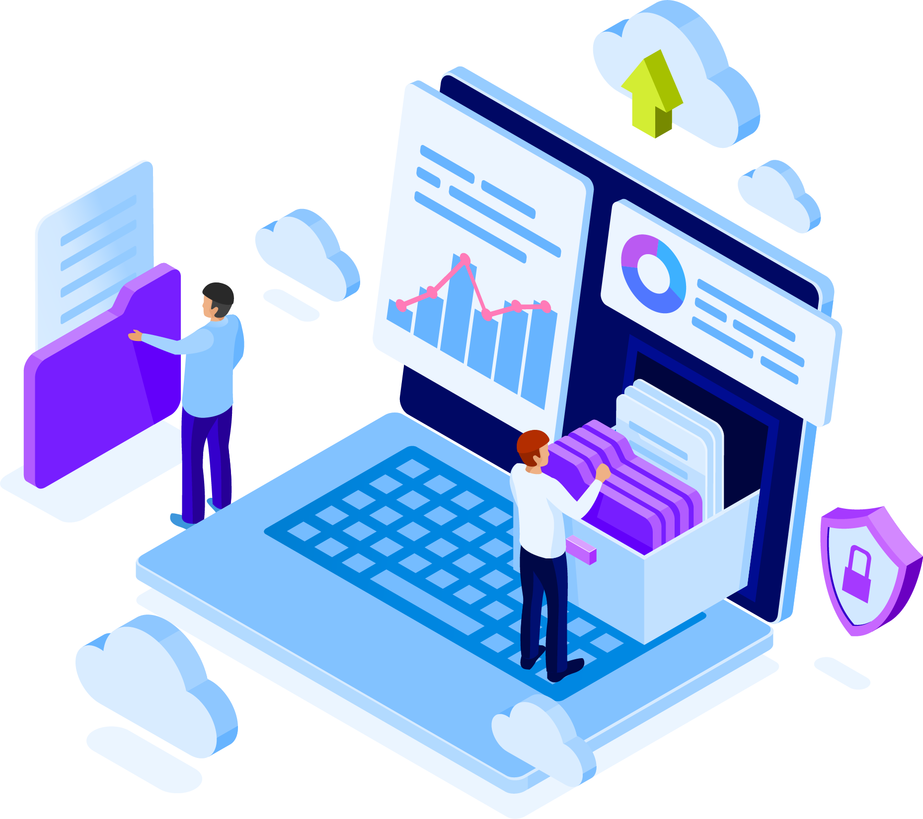 Electronic file management isometric illustration